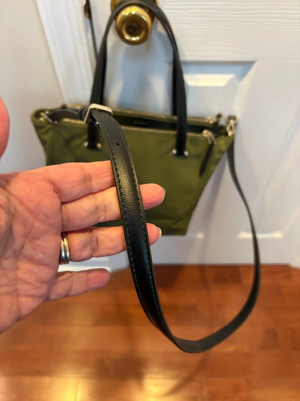 kate spade Olive Green Nylon Shoulder Tote with Black Handles